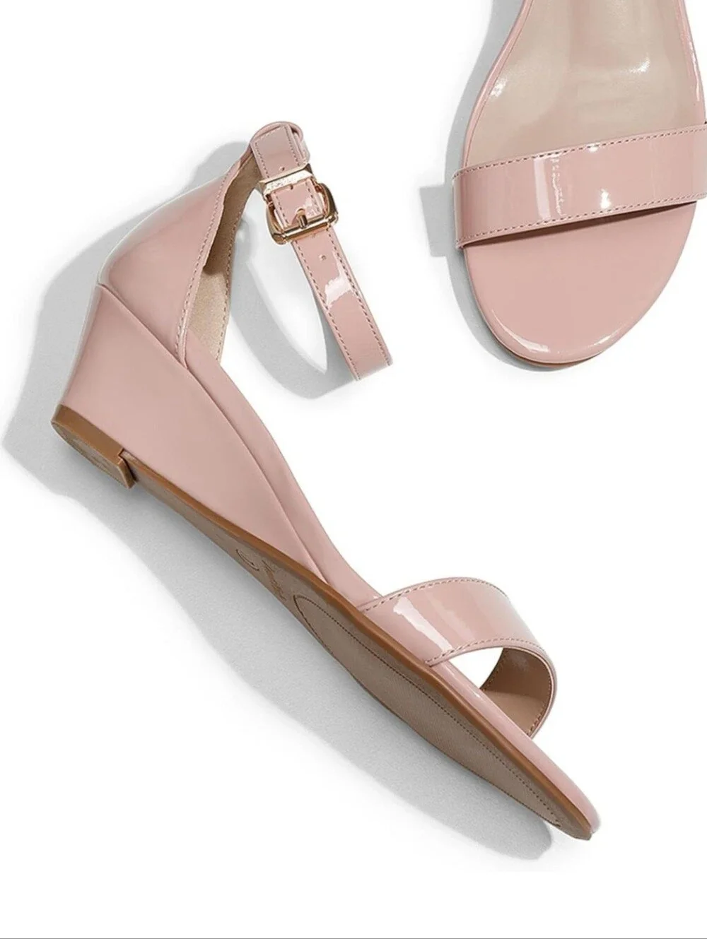 Dream Pairs Womens Nude Pink Patent Ankle Strap Wedge Sandals